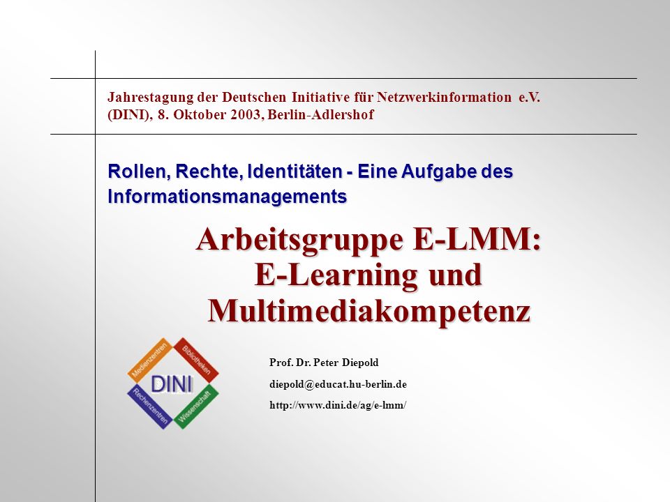 Arbeitsgruppe E-LMM: E-Learning und Multimediakompetenz