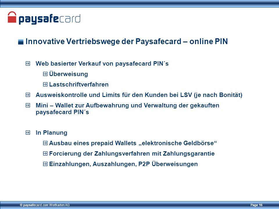 Innovative Vertriebswege der Paysafecard – online PIN