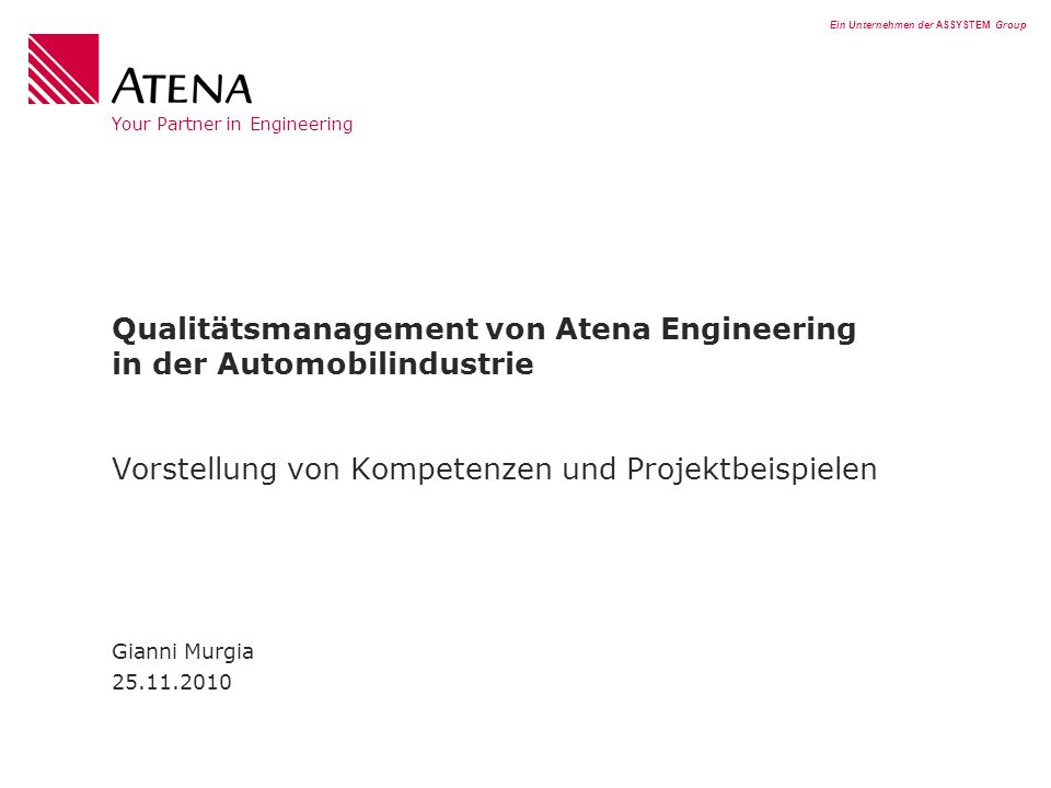Qualitätsmanagement von Atena Engineering in der Automobilindustrie Vorstellung von Kompetenzen und Projektbeispielen