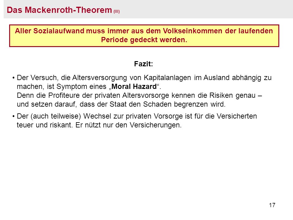 Das Mackenroth-Theorem (III)