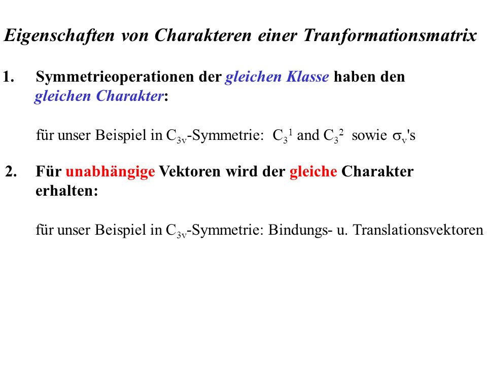 Eigenschaften von Charakteren einer Tranformationsmatrix