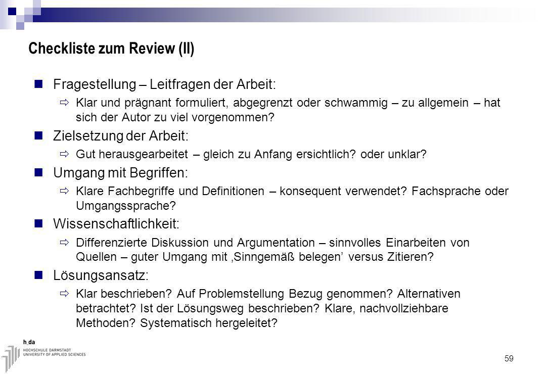 Checkliste zum Review (II)