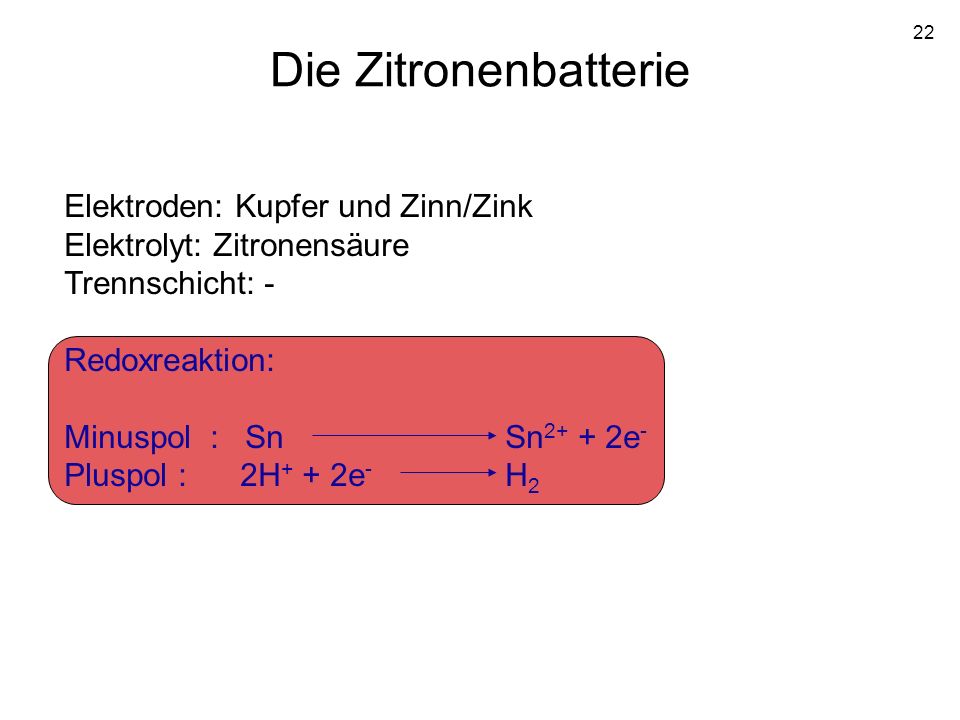 Die Zitronenbatterie Elektroden: Kupfer und Zinn/Zink