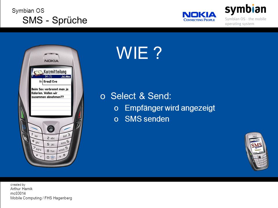 WIE SMS - Sprüche Select & Send: Empfänger wird angezeigt SMS senden