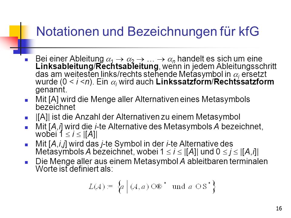 Notationen und Bezeichnungen für kfG