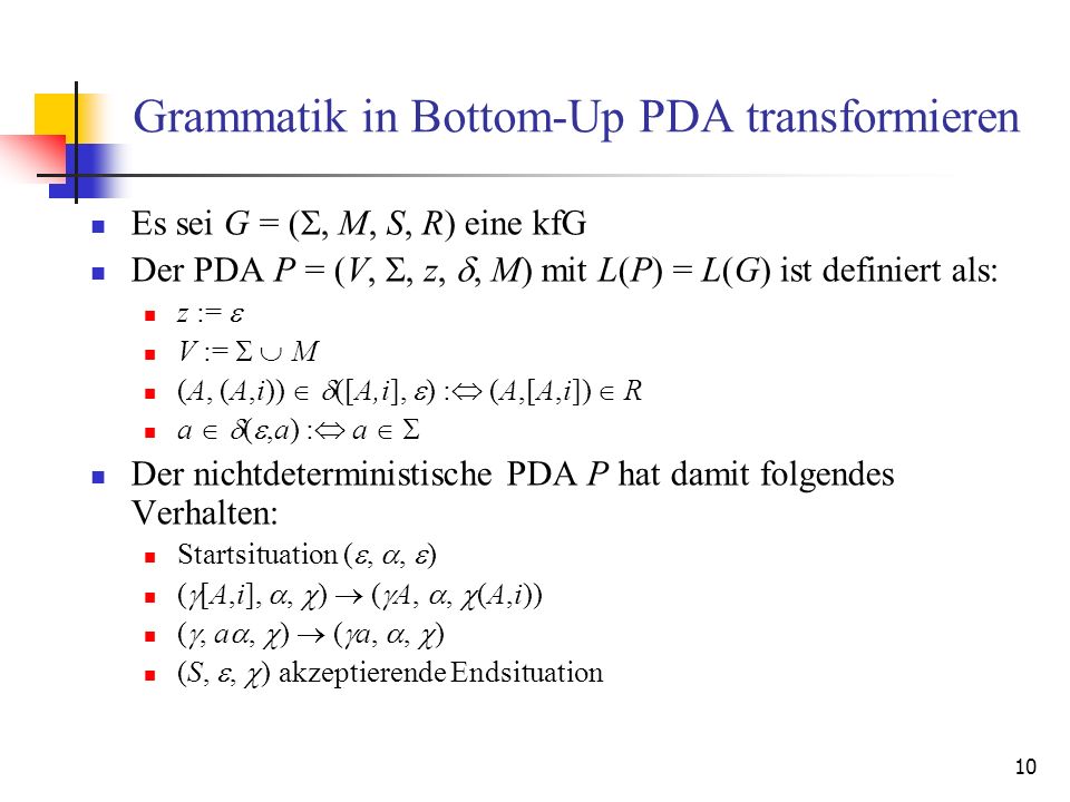 Grammatik in Bottom-Up PDA transformieren