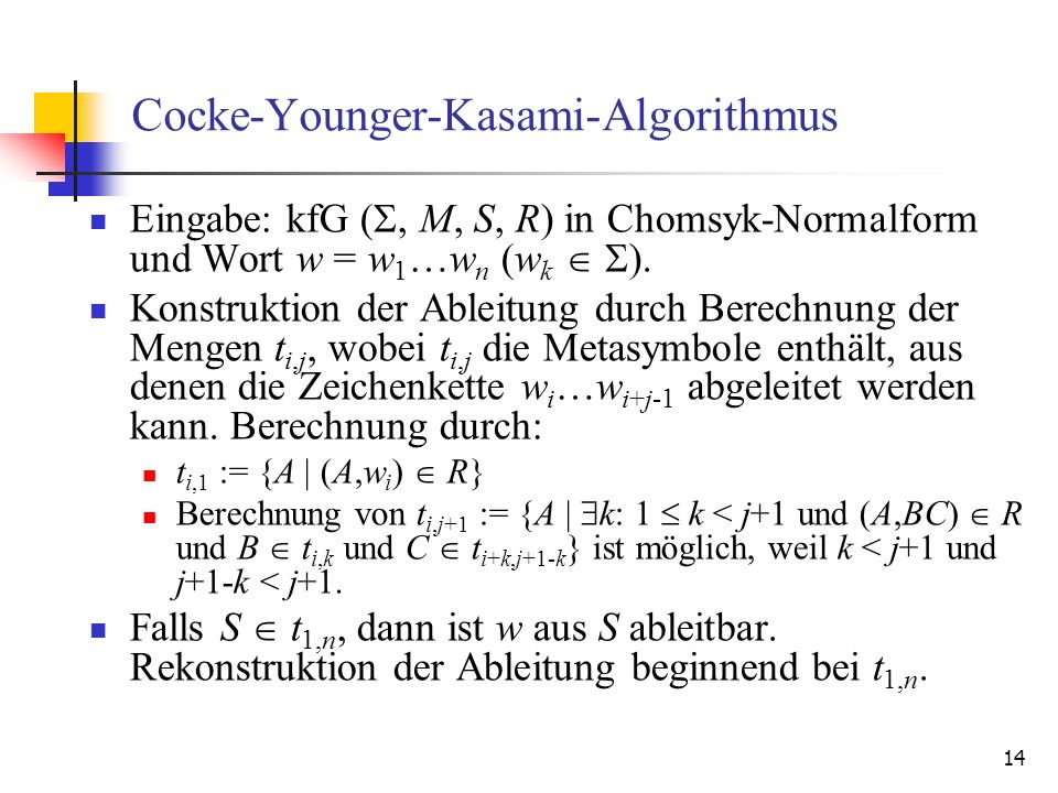 Cocke-Younger-Kasami-Algorithmus