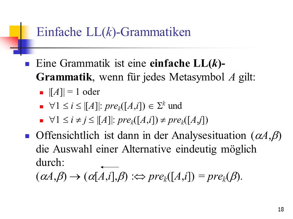 Einfache LL(k)-Grammatiken