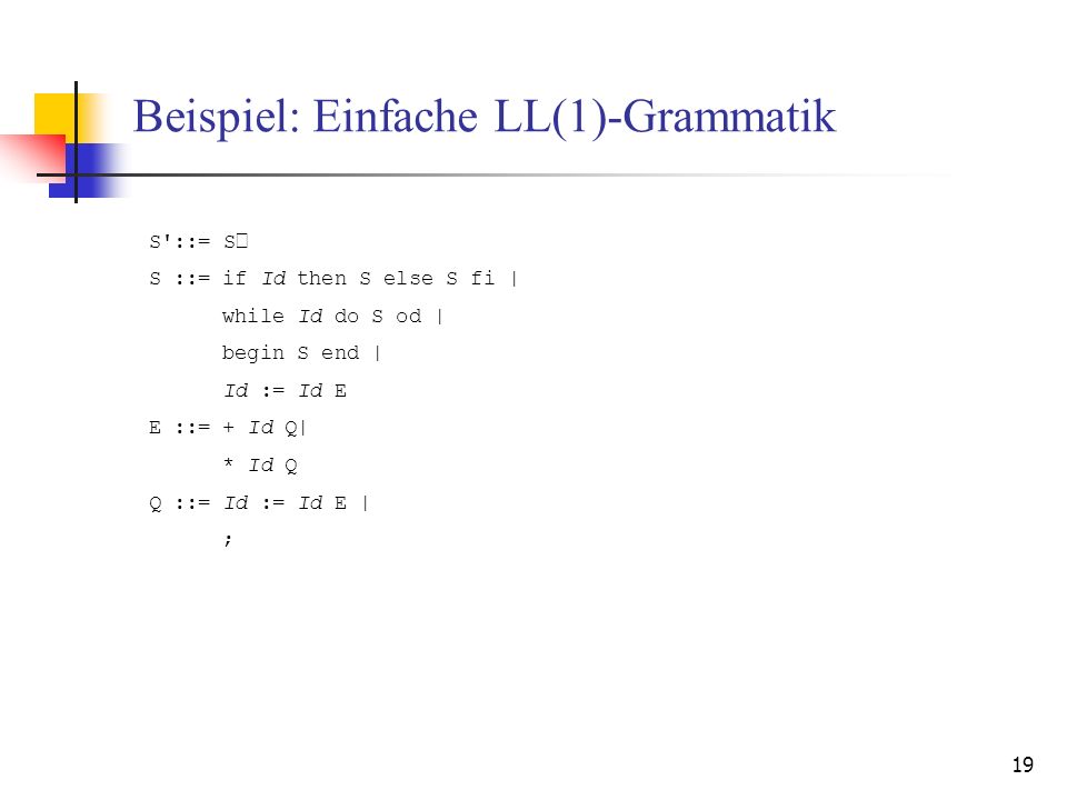 Beispiel: Einfache LL(1)-Grammatik