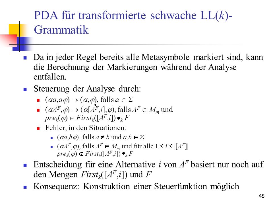 PDA für transformierte schwache LL(k)-Grammatik