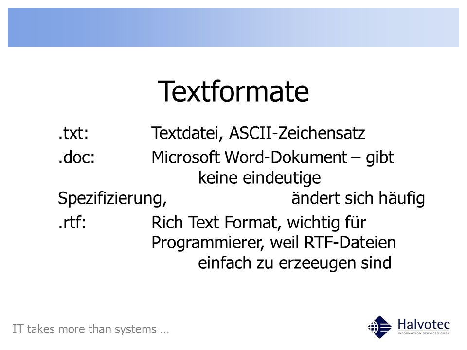 Textformate .txt: Textdatei, ASCII-Zeichensatz