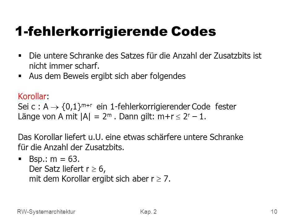 1-fehlerkorrigierende Codes