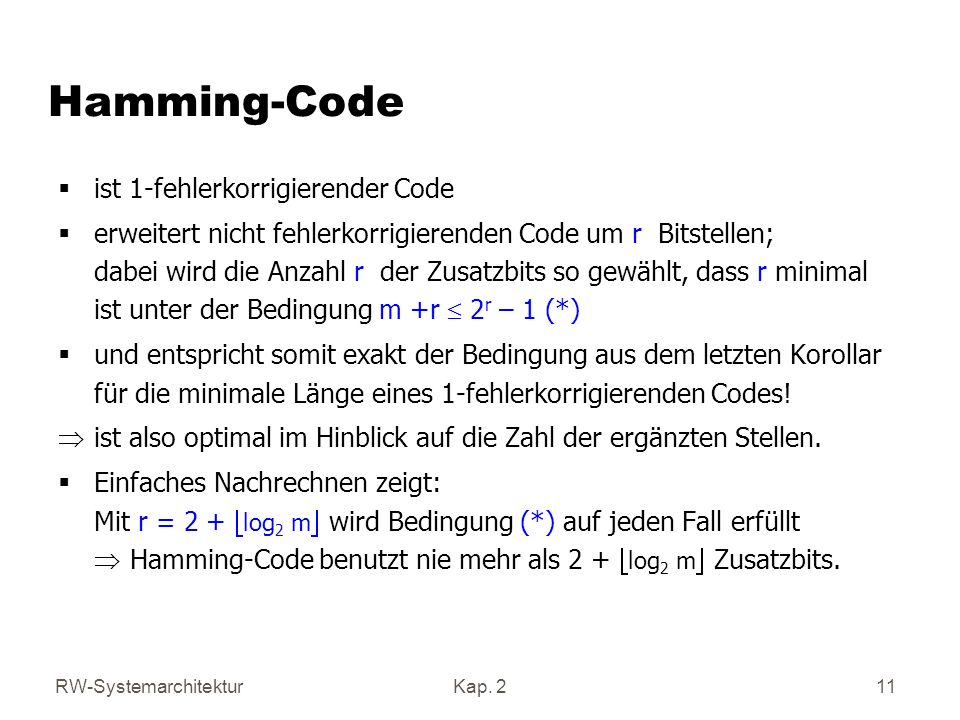 Hamming-Code ist 1-fehlerkorrigierender Code