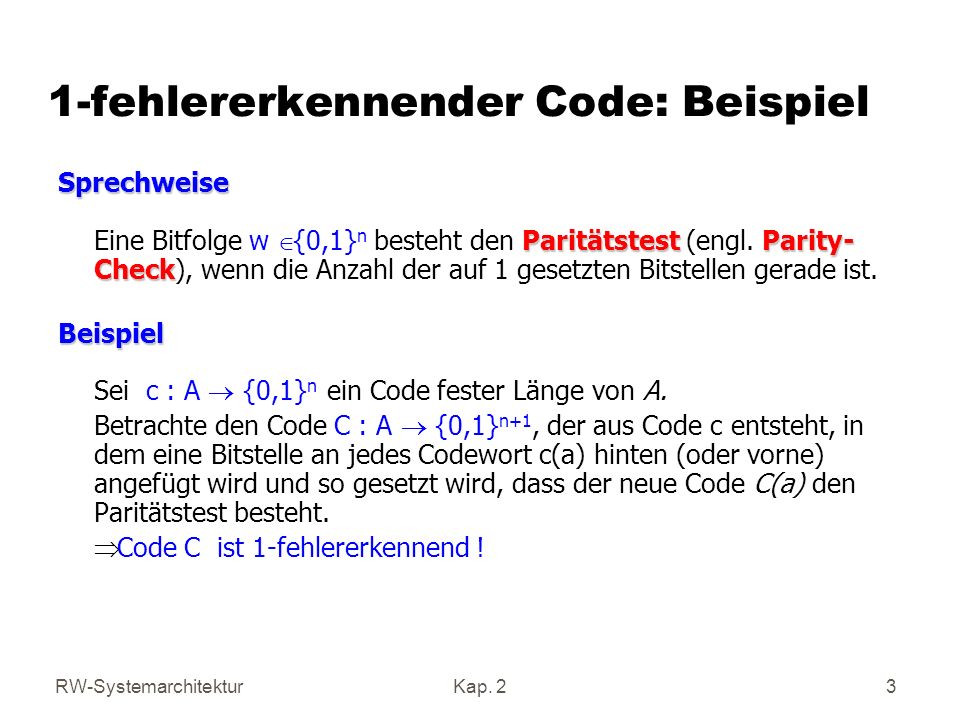 1-fehlererkennender Code: Beispiel