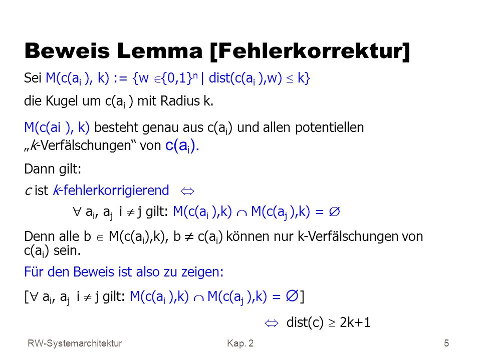 Beweis Lemma [Fehlerkorrektur]