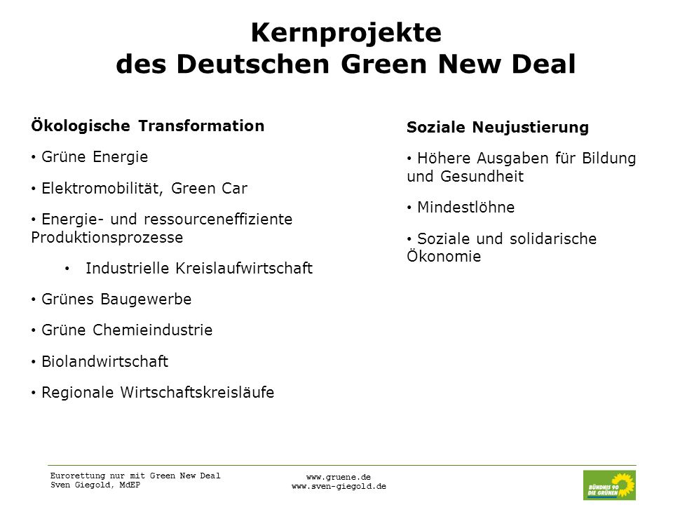 Kernprojekte des Deutschen Green New Deal