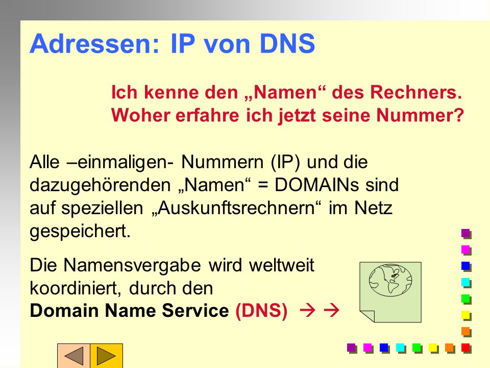 Adressen: IP von DNS Ich kenne den „Namen des Rechners.