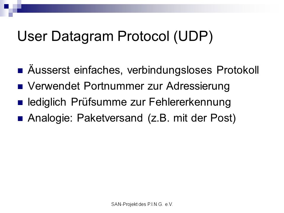 User Datagram Protocol (UDP)