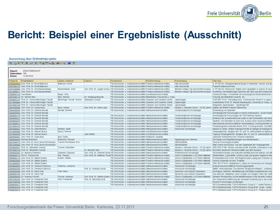 Bericht: Beispiel einer Ergebnisliste (Ausschnitt)