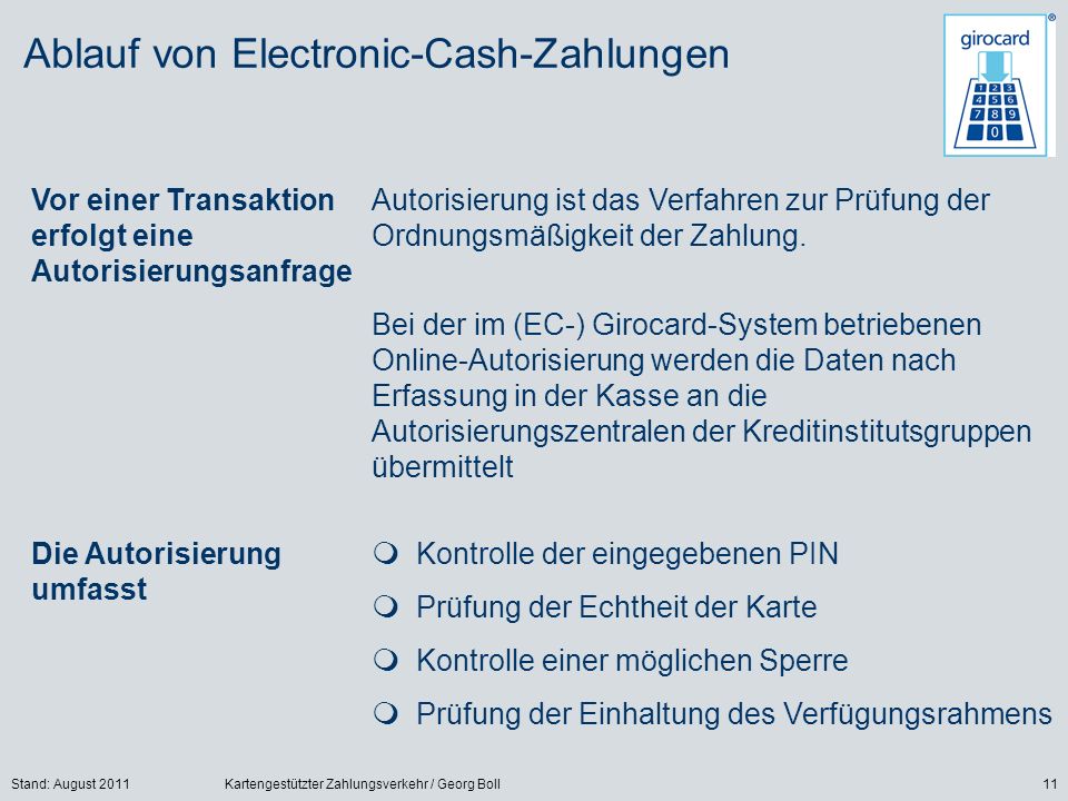 Ablauf von Electronic-Cash-Zahlungen