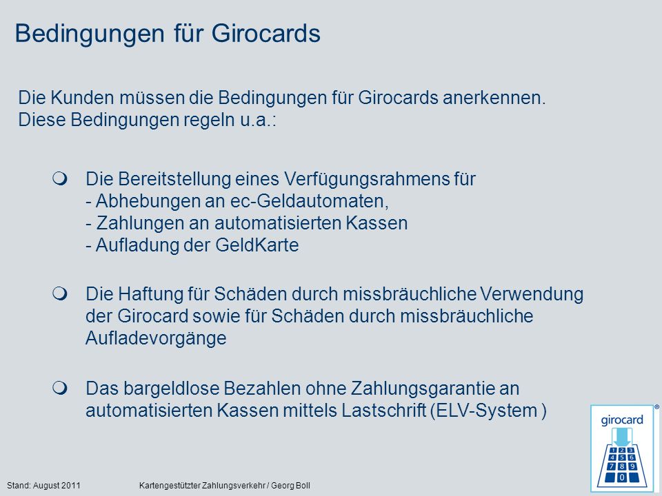 Bedingungen für Girocards