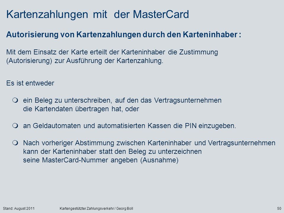 Kartenzahlungen mit der MasterCard