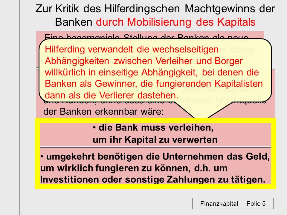 Zur Kritik des Hilferdingschen Machtgewinns der Banken durch Mobilisierung des Kapitals