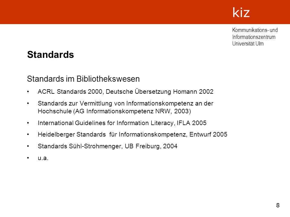 Standards Standards im Bibliothekswesen