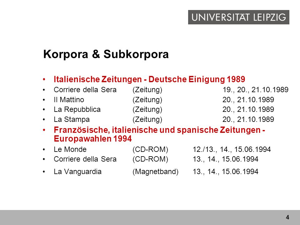 Korpora & Subkorpora Italienische Zeitungen - Deutsche Einigung 1989