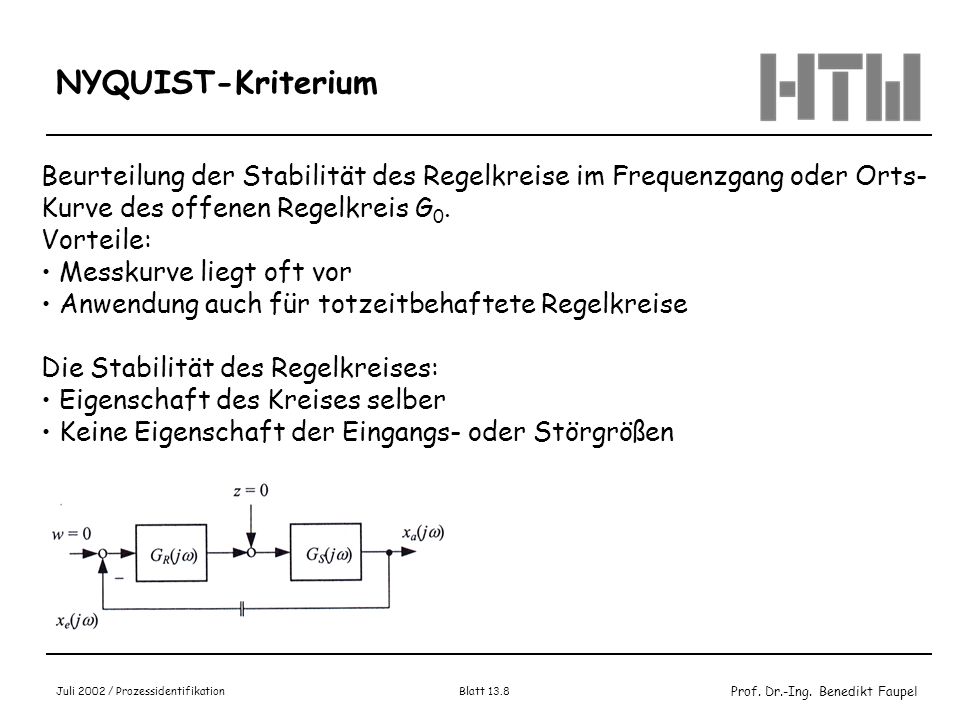 NYQUIST-Kriterium Beurteilung der Stabilität des Regelkreise im Frequenzgang oder Orts- Kurve des offenen Regelkreis G0.
