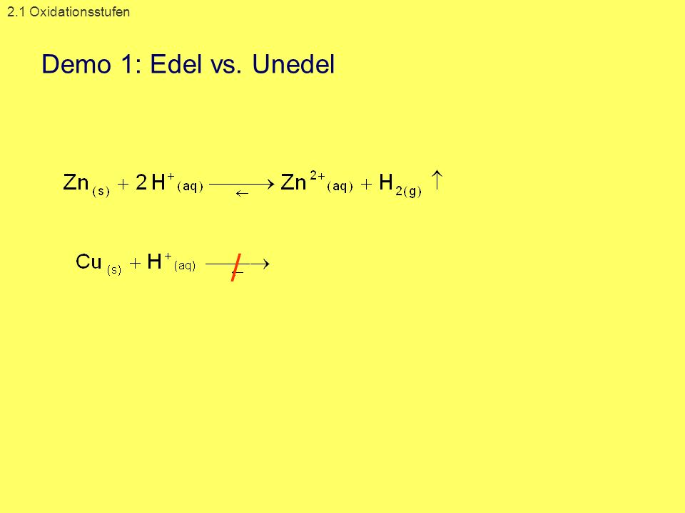 2.1 Oxidationsstufen Demo 1: Edel vs. Unedel /