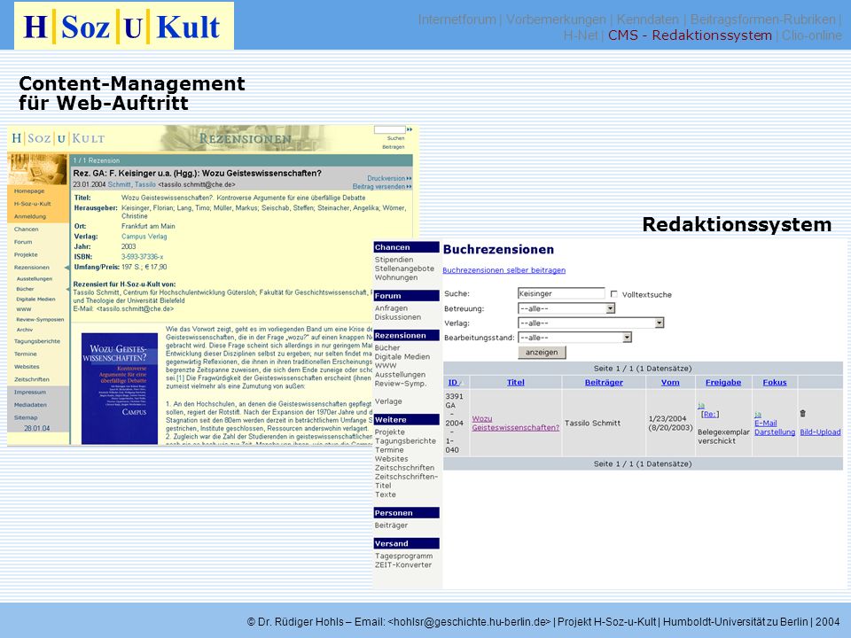 H Soz U Kult Content-Management für Web-Auftritt Redaktionssystem