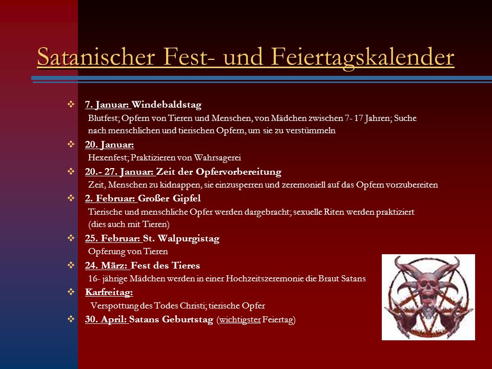 Satanischer Fest- und Feiertagskalender