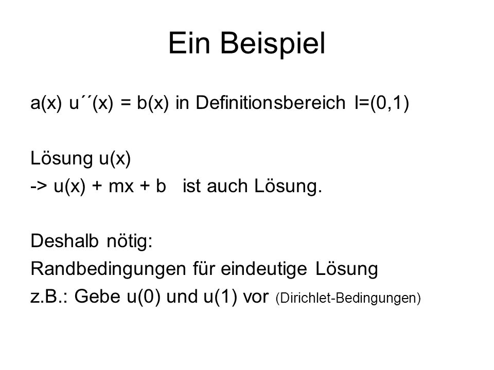 Ein Beispiel a(x) u´´(x) = b(x) in Definitionsbereich I=(0,1)