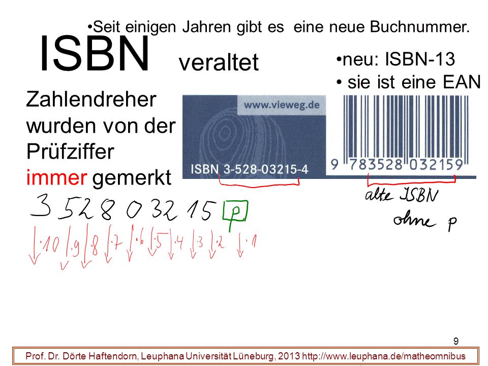 ISBN veraltet Zahlendreher wurden von der Prüfziffer immer gemerkt