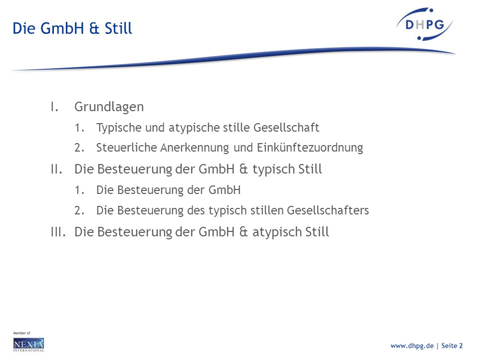 Die GmbH & Still Grundlagen Die Besteuerung der GmbH & typisch Still