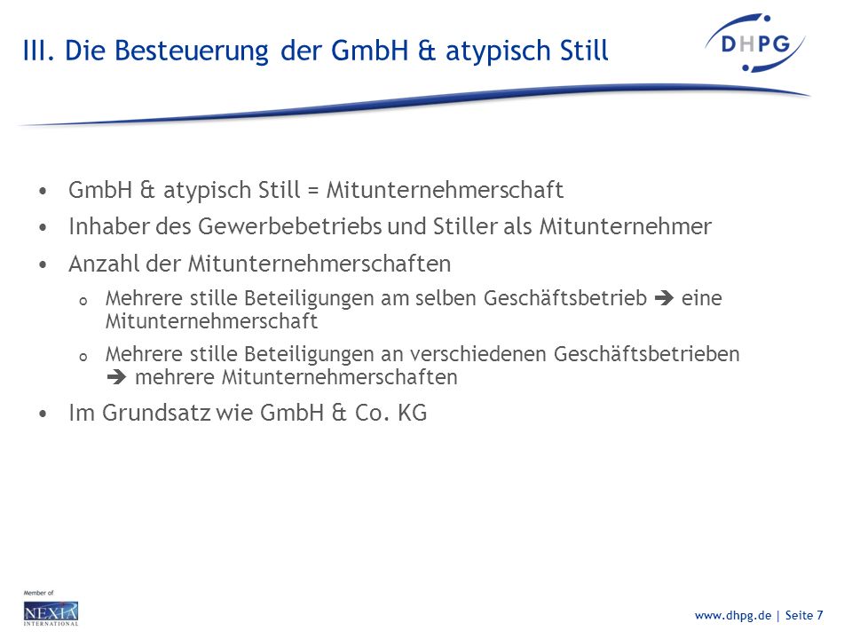 III. Die Besteuerung der GmbH & atypisch Still