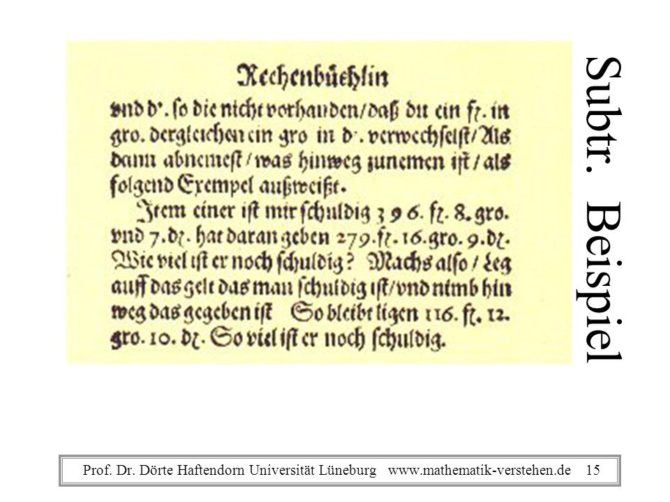 Subtr. Beispiel Prof. Dr. Dörte Haftendorn Universität Lüneburg   15