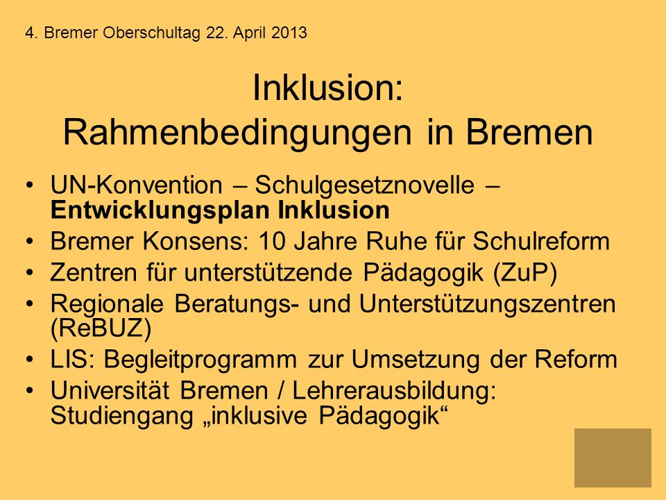 Inklusion: Rahmenbedingungen in Bremen