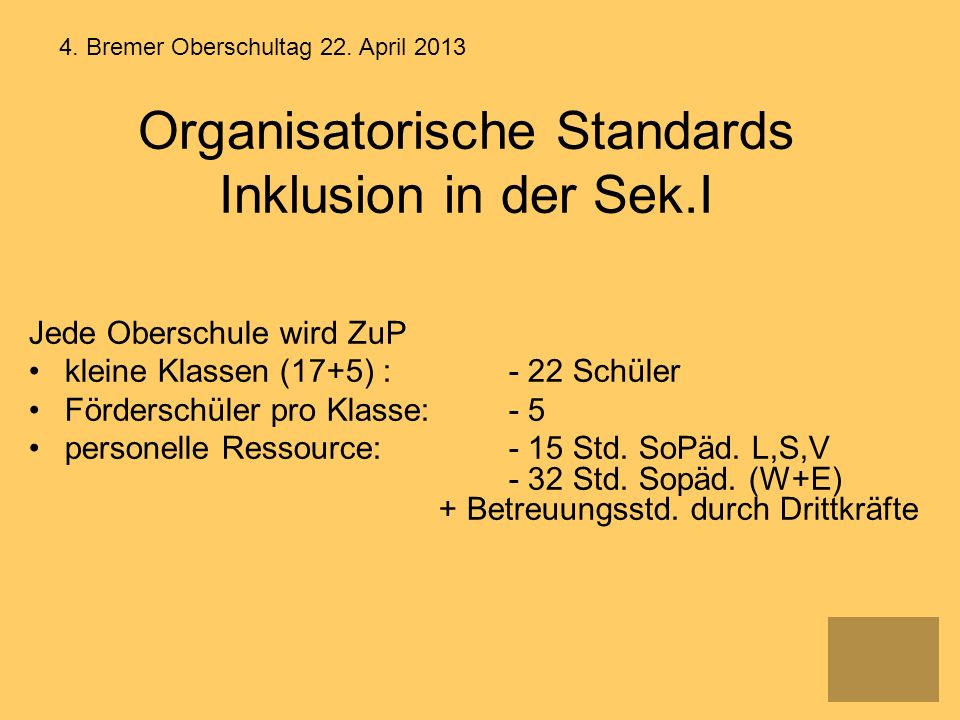 Organisatorische Standards Inklusion in der Sek.I