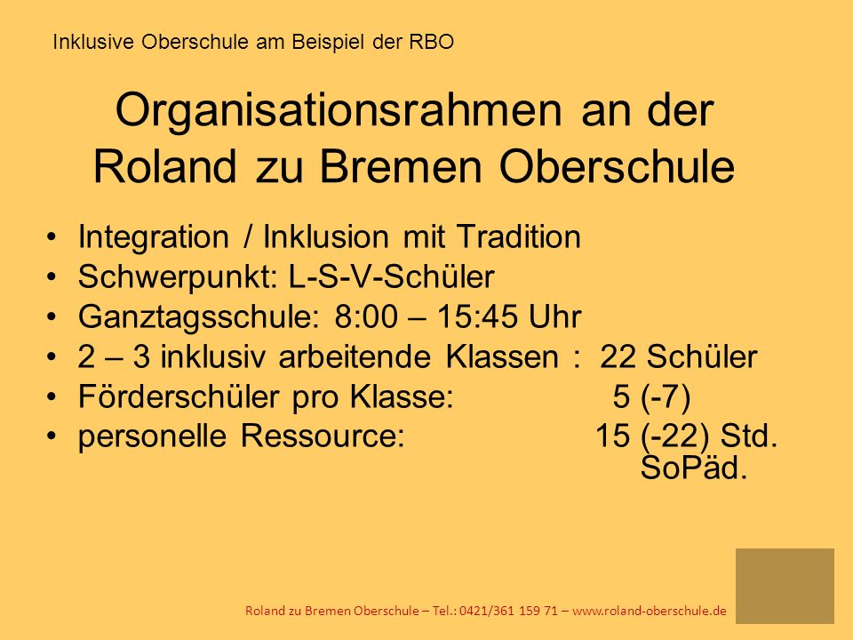 Organisationsrahmen an der Roland zu Bremen Oberschule