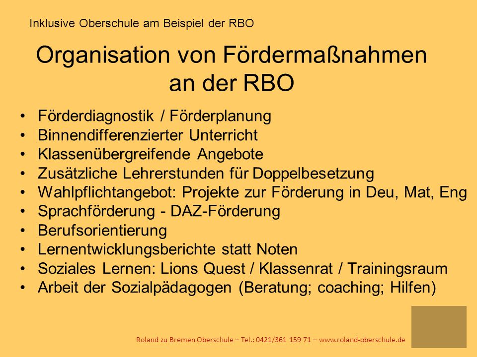 Organisation von Fördermaßnahmen an der RBO