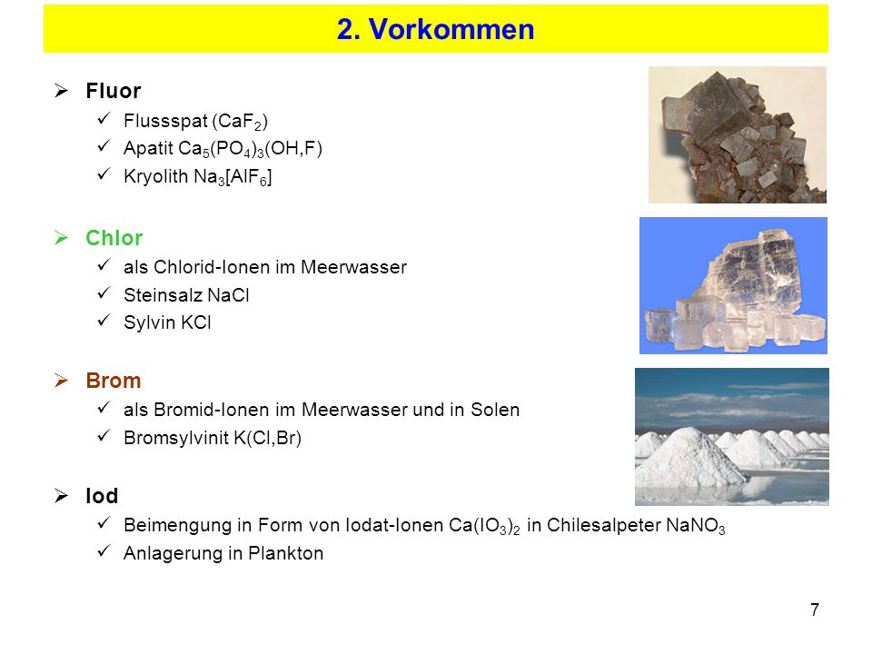 2. Vorkommen Fluor Chlor Brom Iod Flussspat (CaF2)