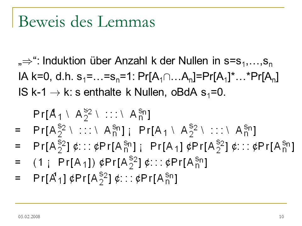 Beweis des Lemmas „) : Induktion über Anzahl k der Nullen in s=s1,…,sn