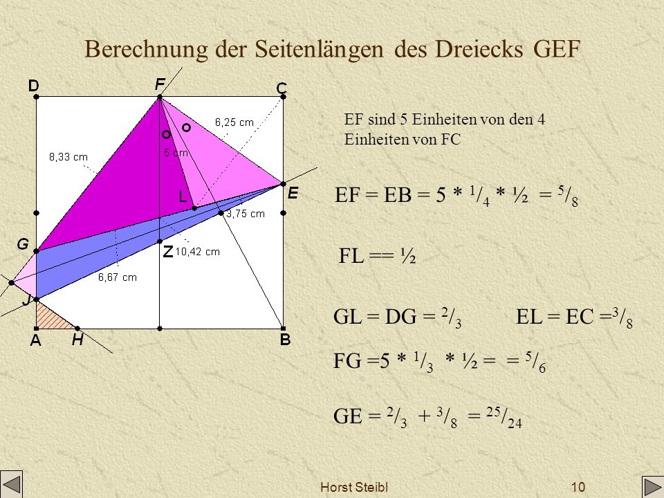 Berechnung der Seitenlängen des Dreiecks GEF