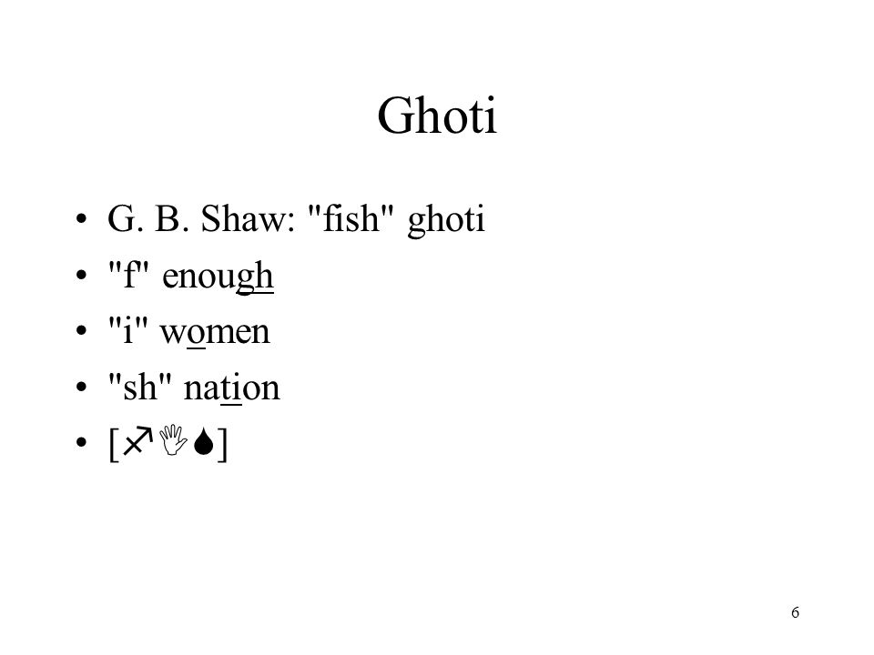 Ghoti G. B. Shaw: fish ghoti f enough i women sh nation [fIS]