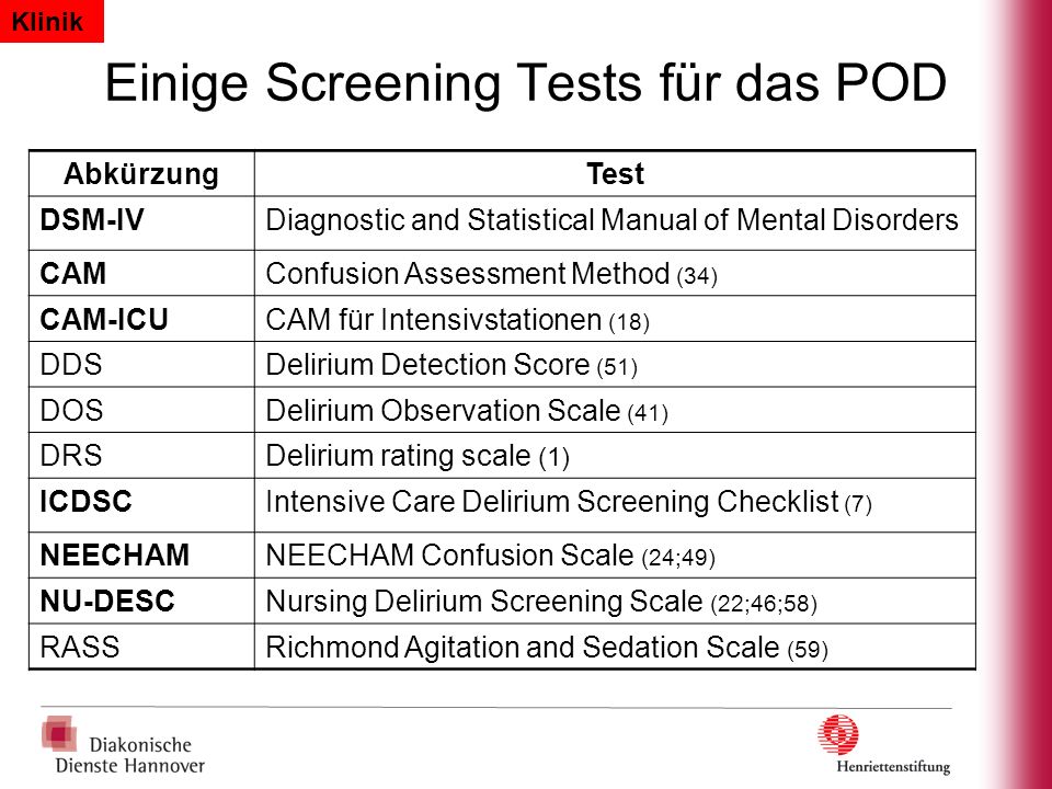 Einige Screening Tests für das POD