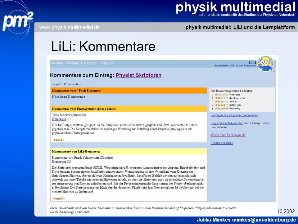 physik multimedial LiLi: Kommentare
