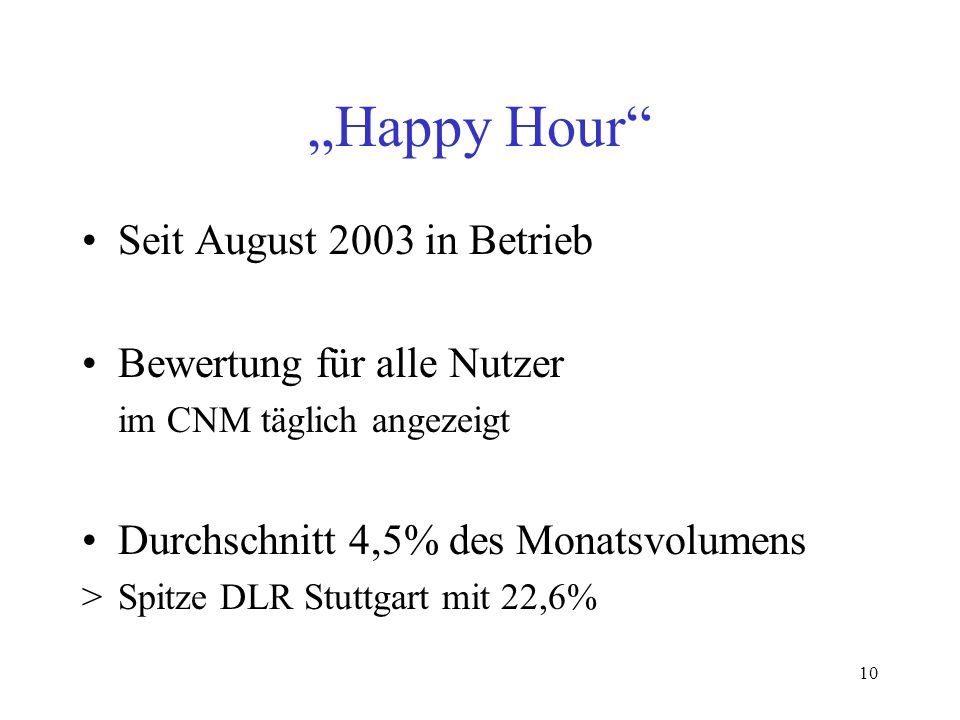 „Happy Hour Seit August 2003 in Betrieb Bewertung für alle Nutzer