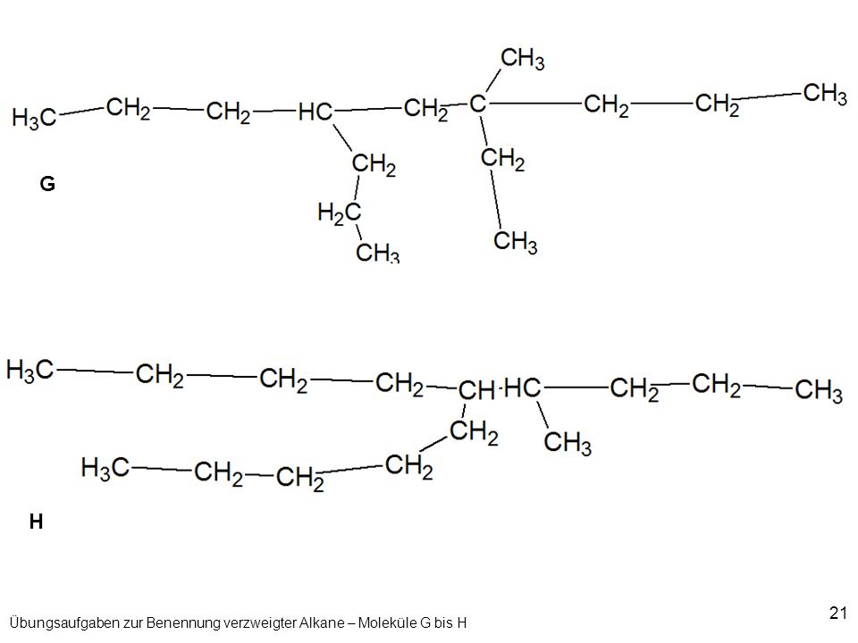 Übungsaufgaben zur Benennung verzweigter Alkane – Moleküle G bis H
